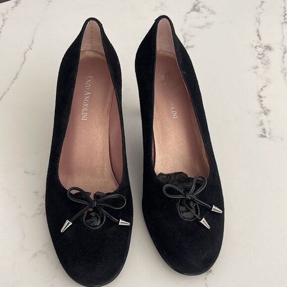 Enzo Angiolini black leather tie Bow heel size 7.5 - Picture 2 of 5